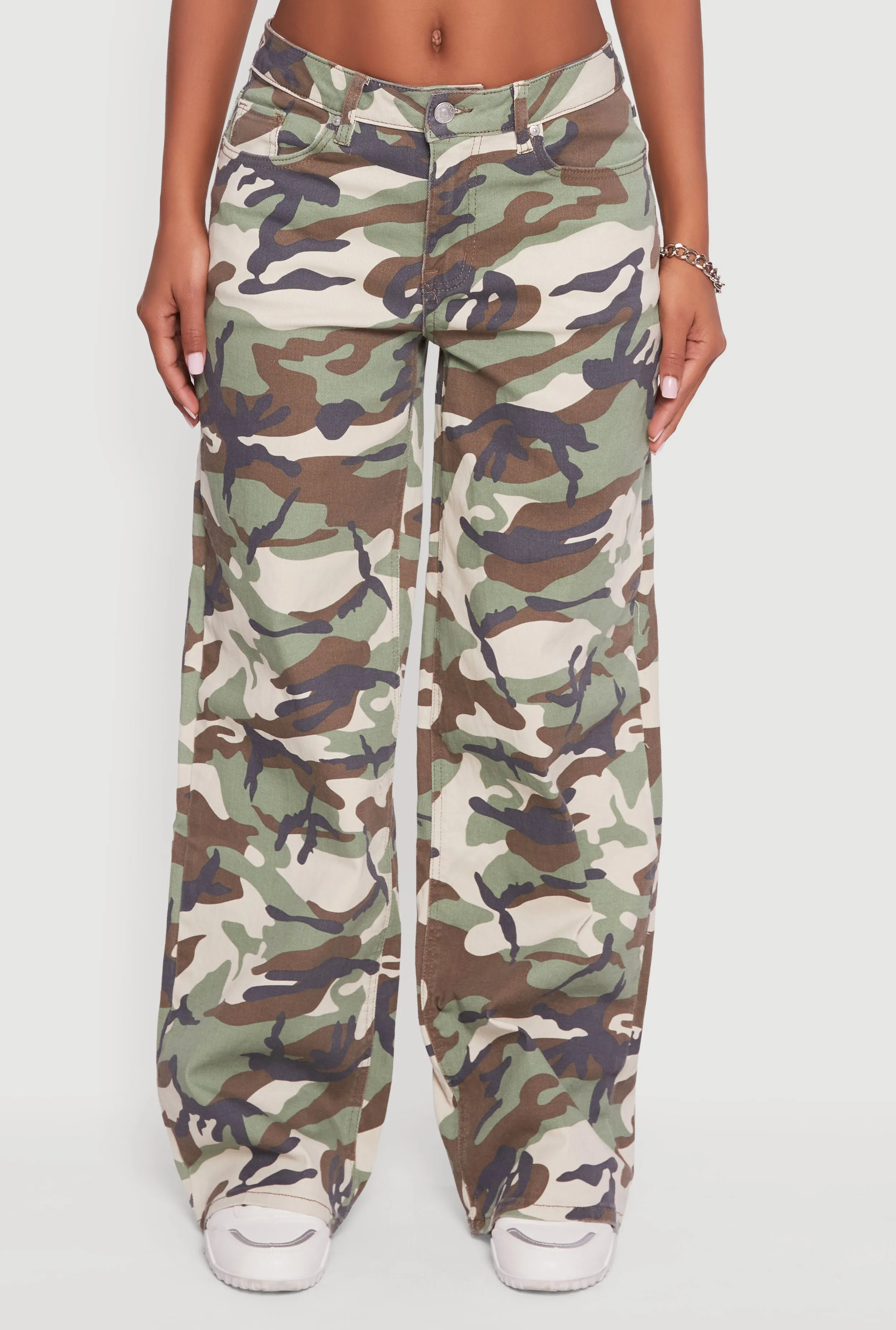 Camouflage Wide Leg Jeans Cool Silhouette