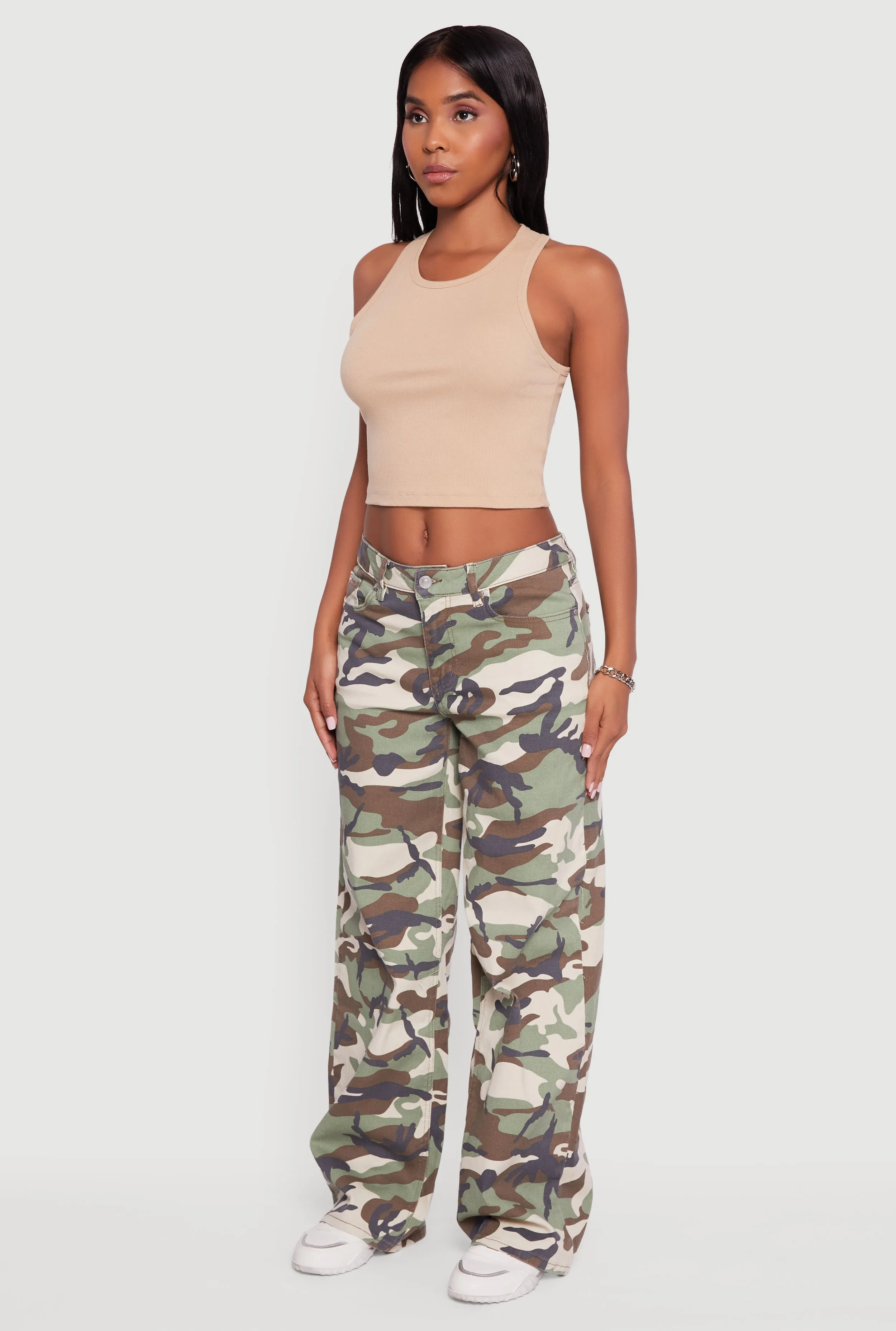 Evening Stroll Weekend Getaway Camouflage Wide Leg Jeans