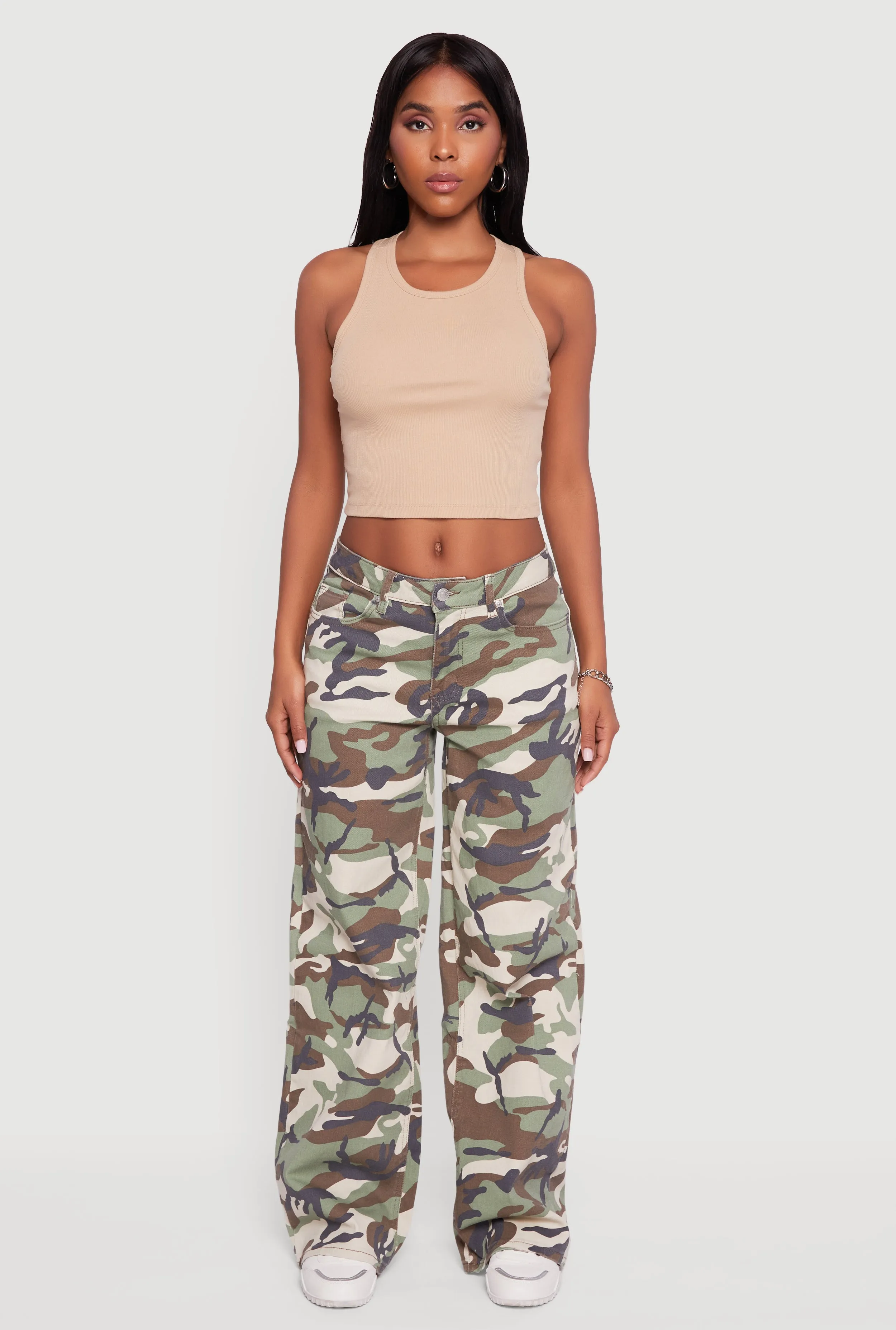 Streetwear Fan Earthy High Quality Weekend Ready Camouflage Wide Leg Jeans
