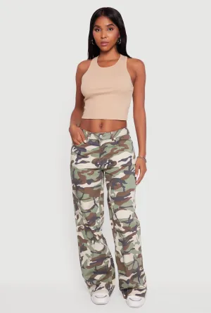 Camouflage Wide Leg Jeans Classic Casual Weekend Warrior Earthy