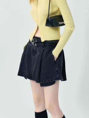 Textured Surface slim fit Include Belt Pleated Skirt