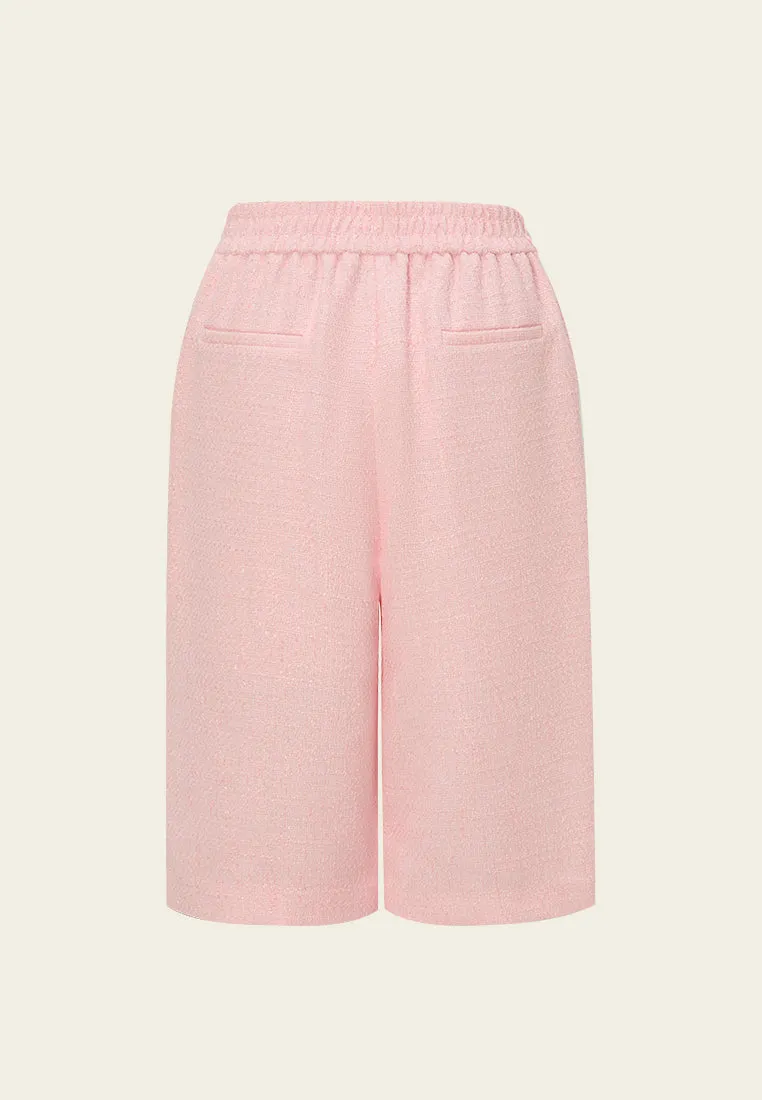 Weather Guard Crystal-button Wide-leg Three-quarter Tweed Trousers Pink