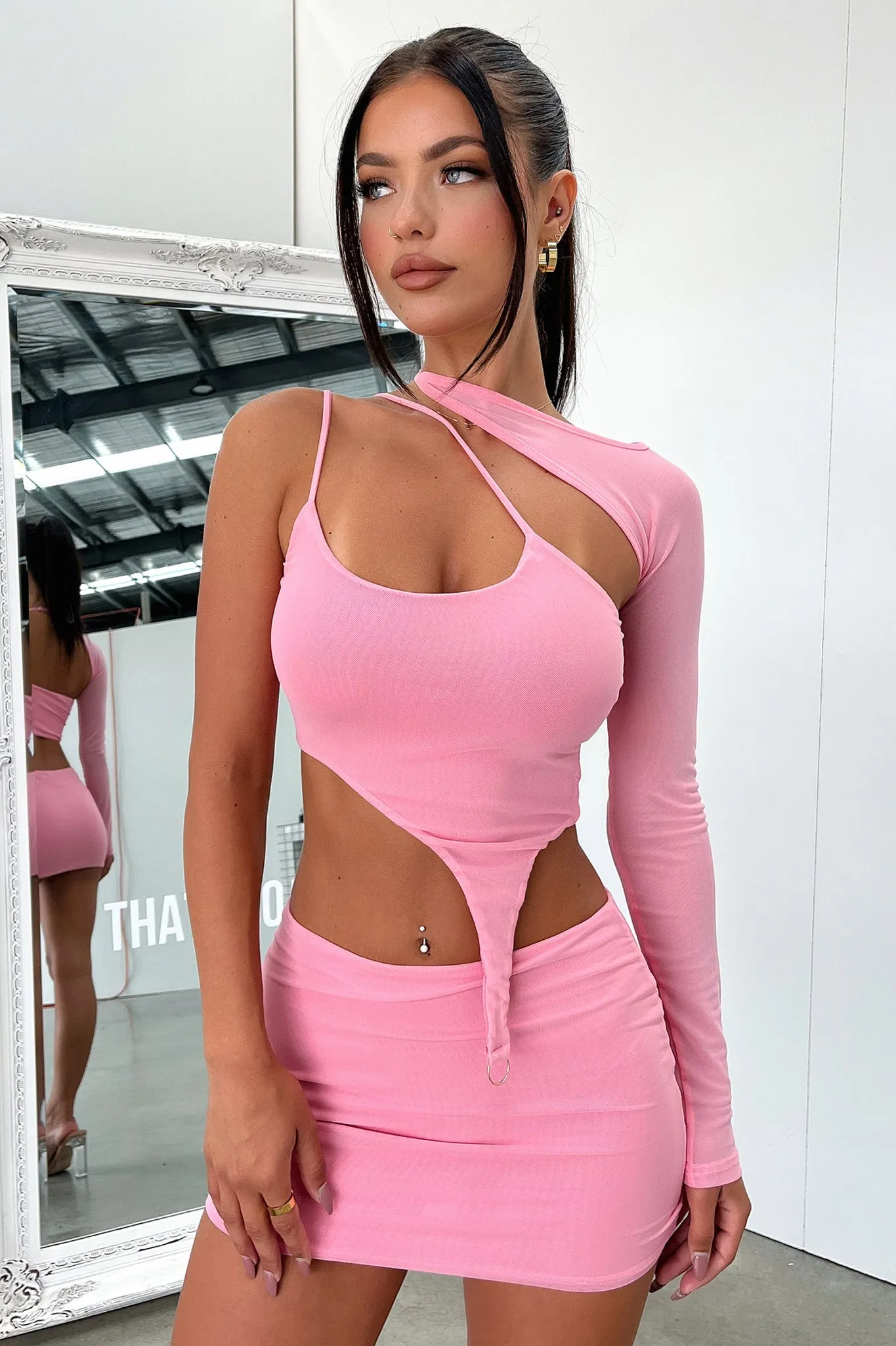 Clean Style Monochrome Outfit Xia Mini Skirt - Pink