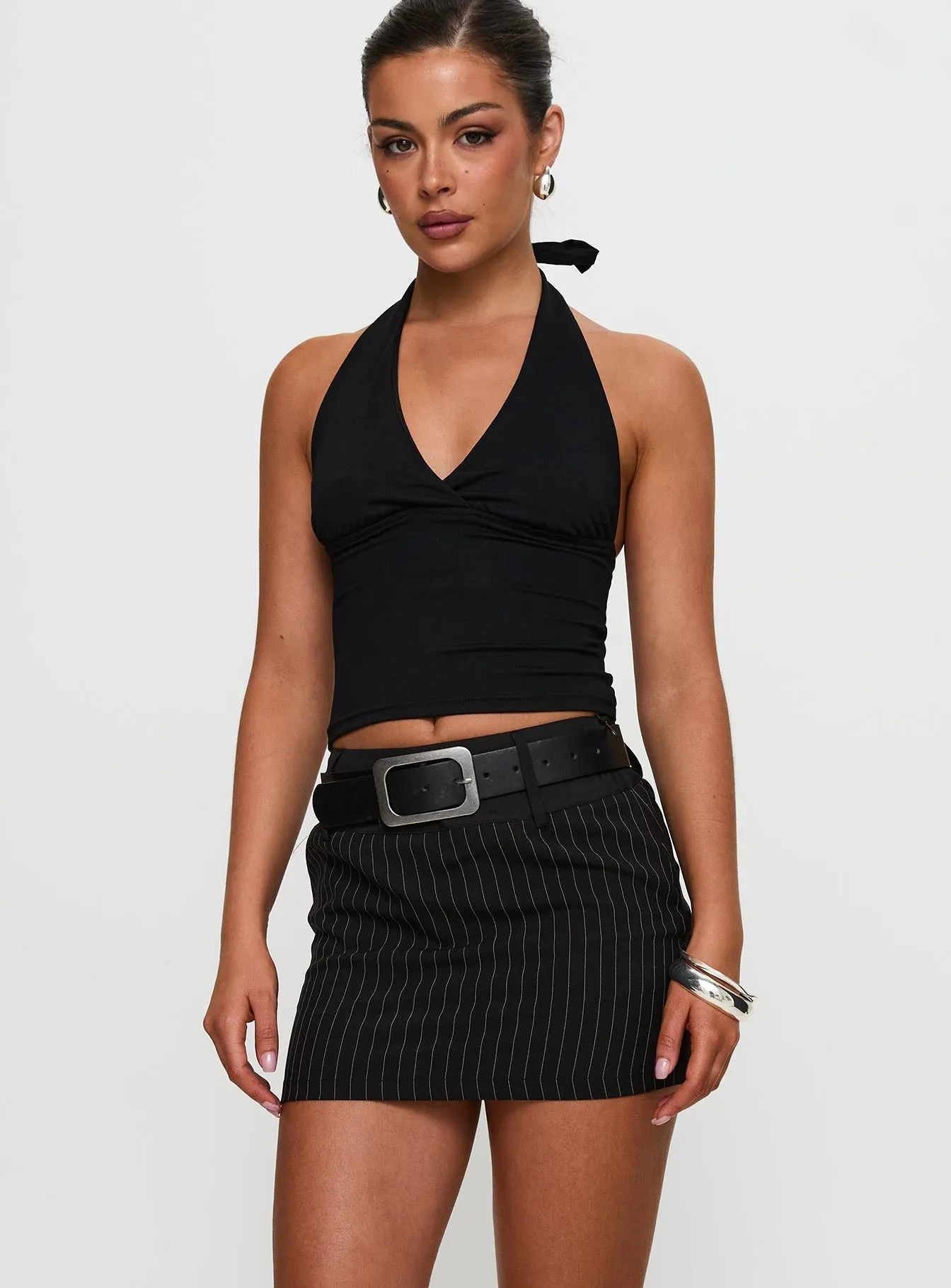 Christel Pinstripe Skort Black Machine wash safe Minimal Look