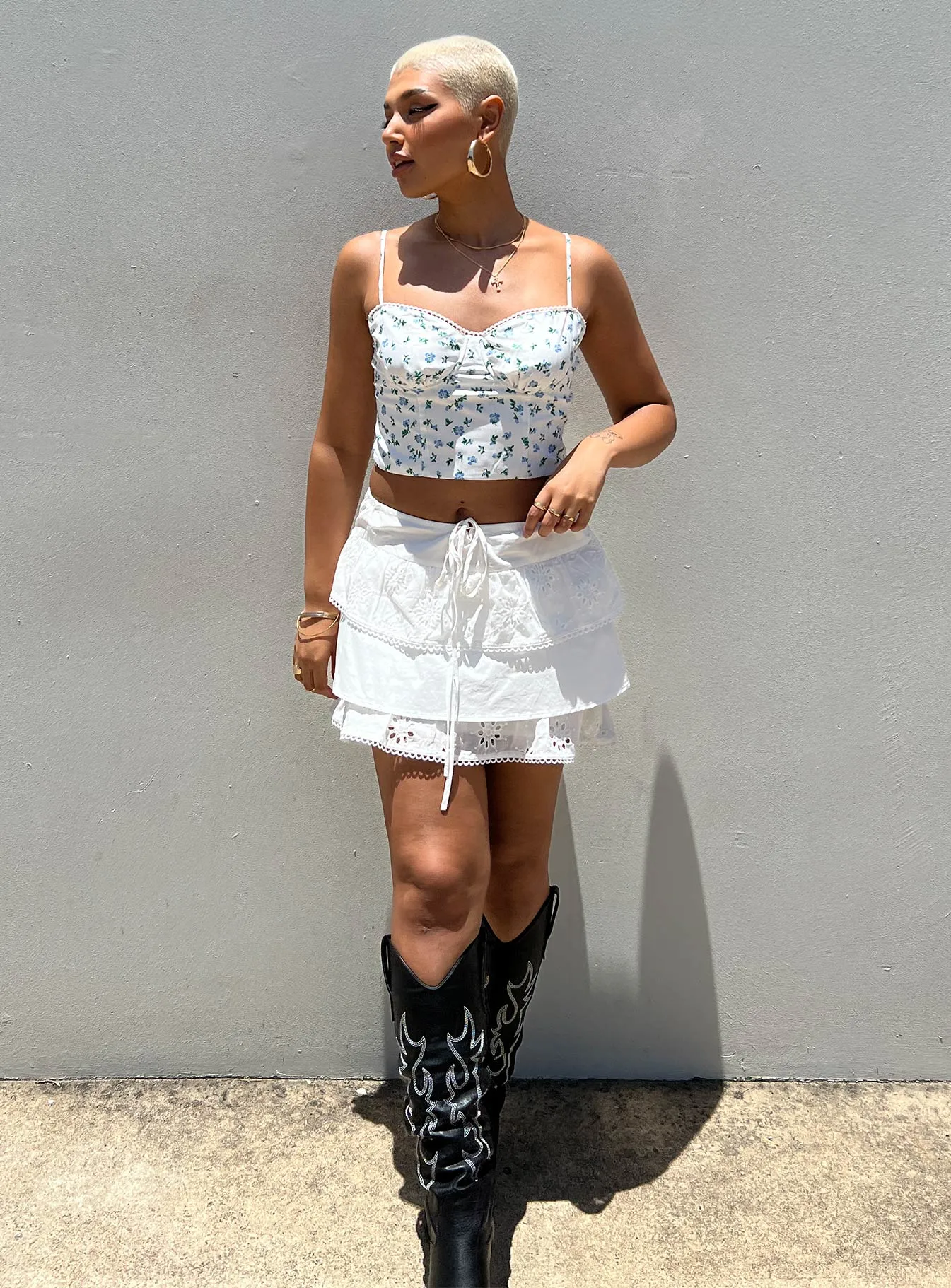 Malana Anglais Mini Skirt Ivory Soft Focus Sequined Finish