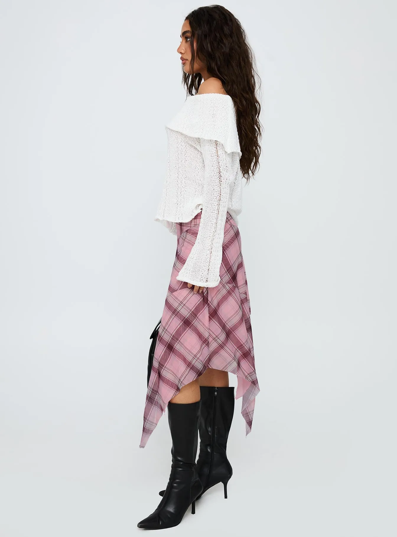 Timeless Piece Anali Asymmetrical Midi Skirt Pink / Multi Check