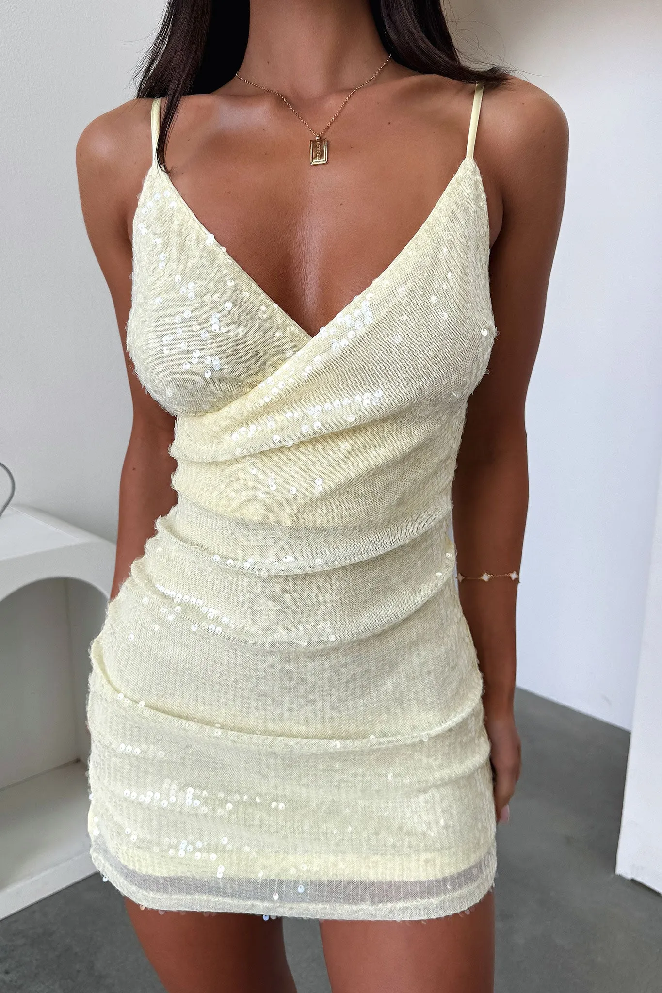 Romantic mini dress Kelera Mini Dress - Baby Yellow Sequin