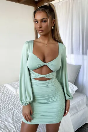 Light Glow Flattering bodycon mini Yelina Dress - Green