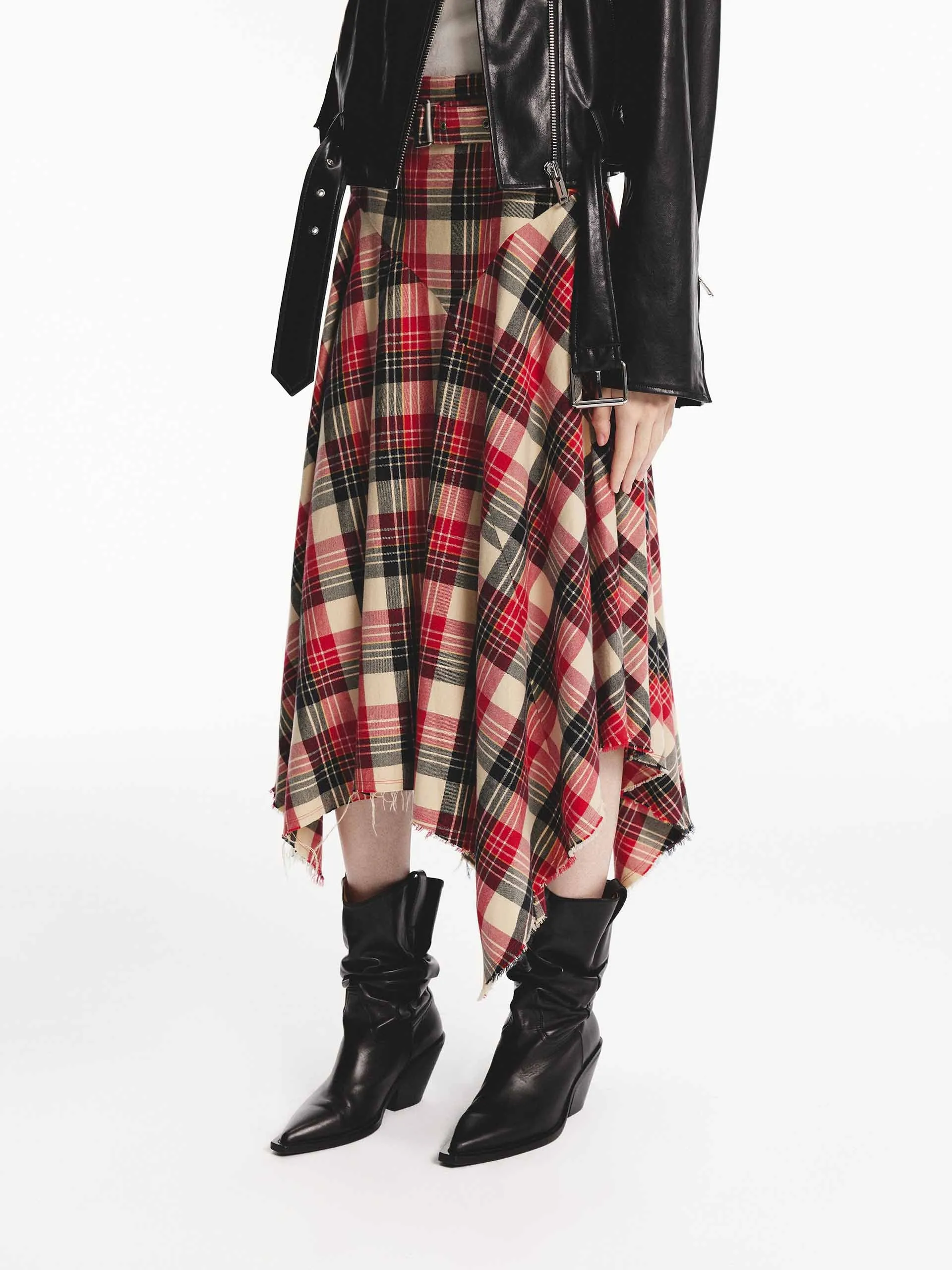 Asymmetrical Hem Plaid Skirt color block Simple Fashion