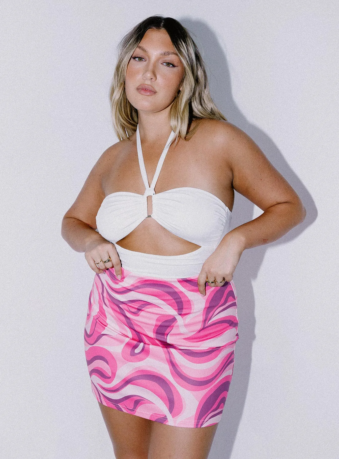 Inverted Pleats Split hem Tuscany Mini Skirt Pink
