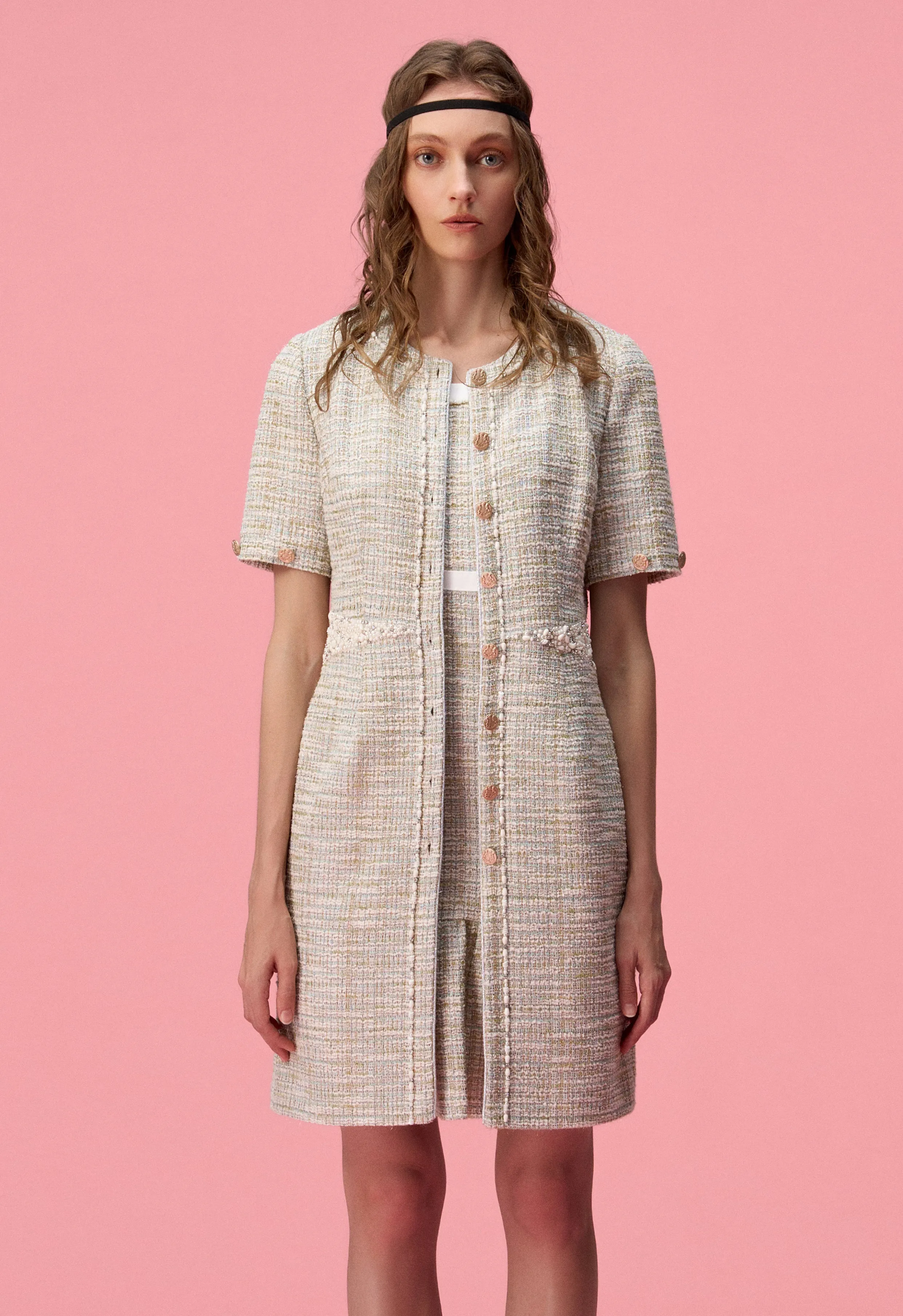 Soft Motion Soul Ease Mix Green A-line Tweed Dress
