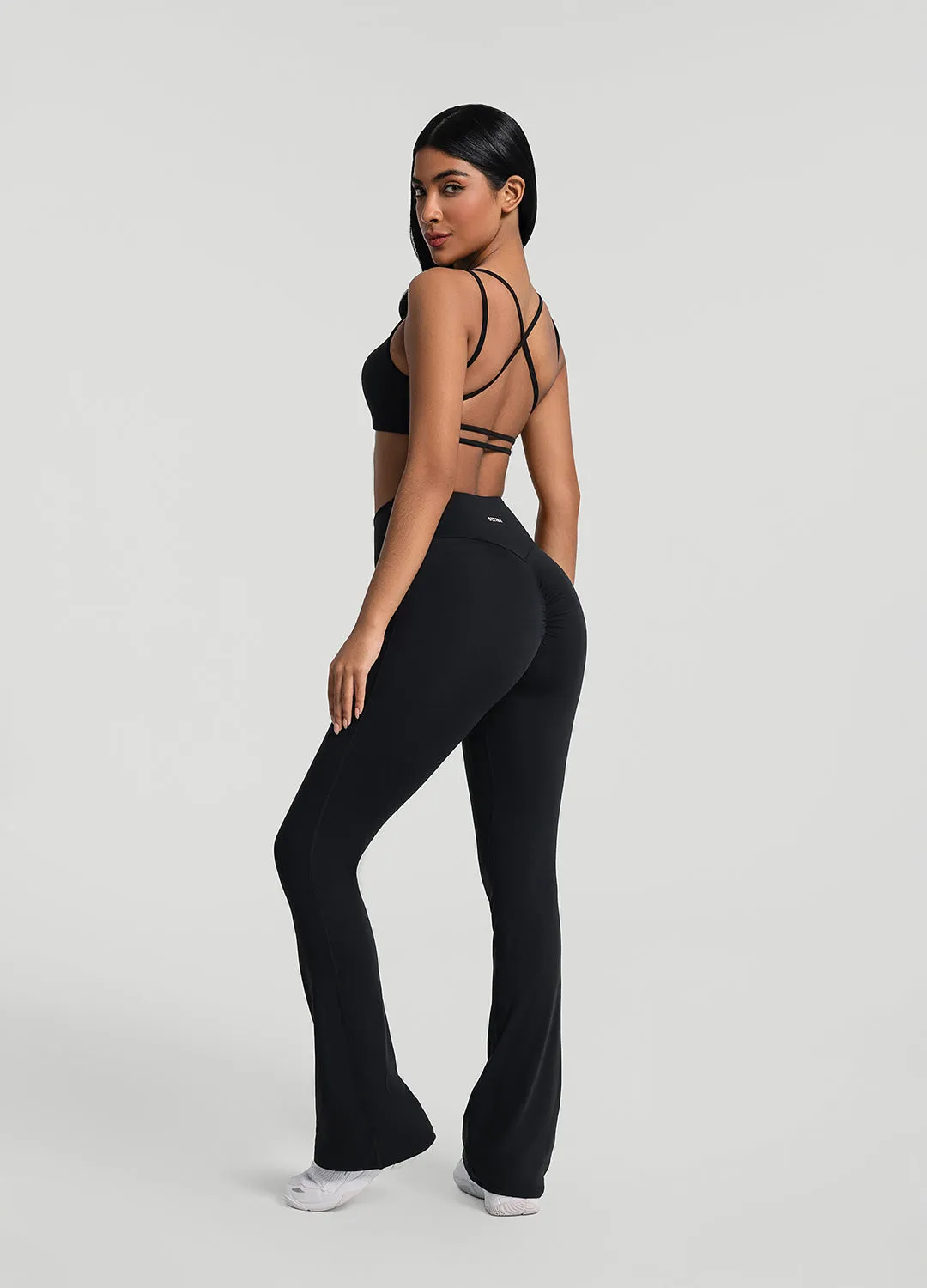Pull on Breathable Feel Ruched Flared Leggings