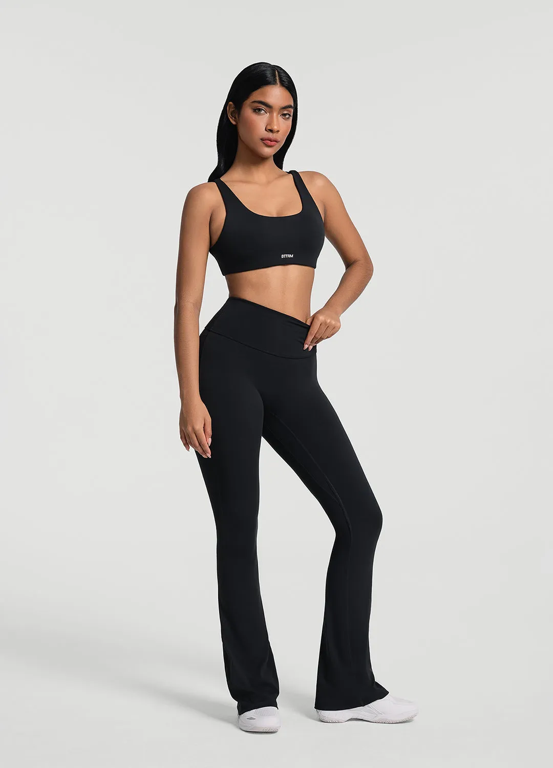 School Sports Unisex Style Postpartum Fit Morning Stretch Ruched Flared Leggings
