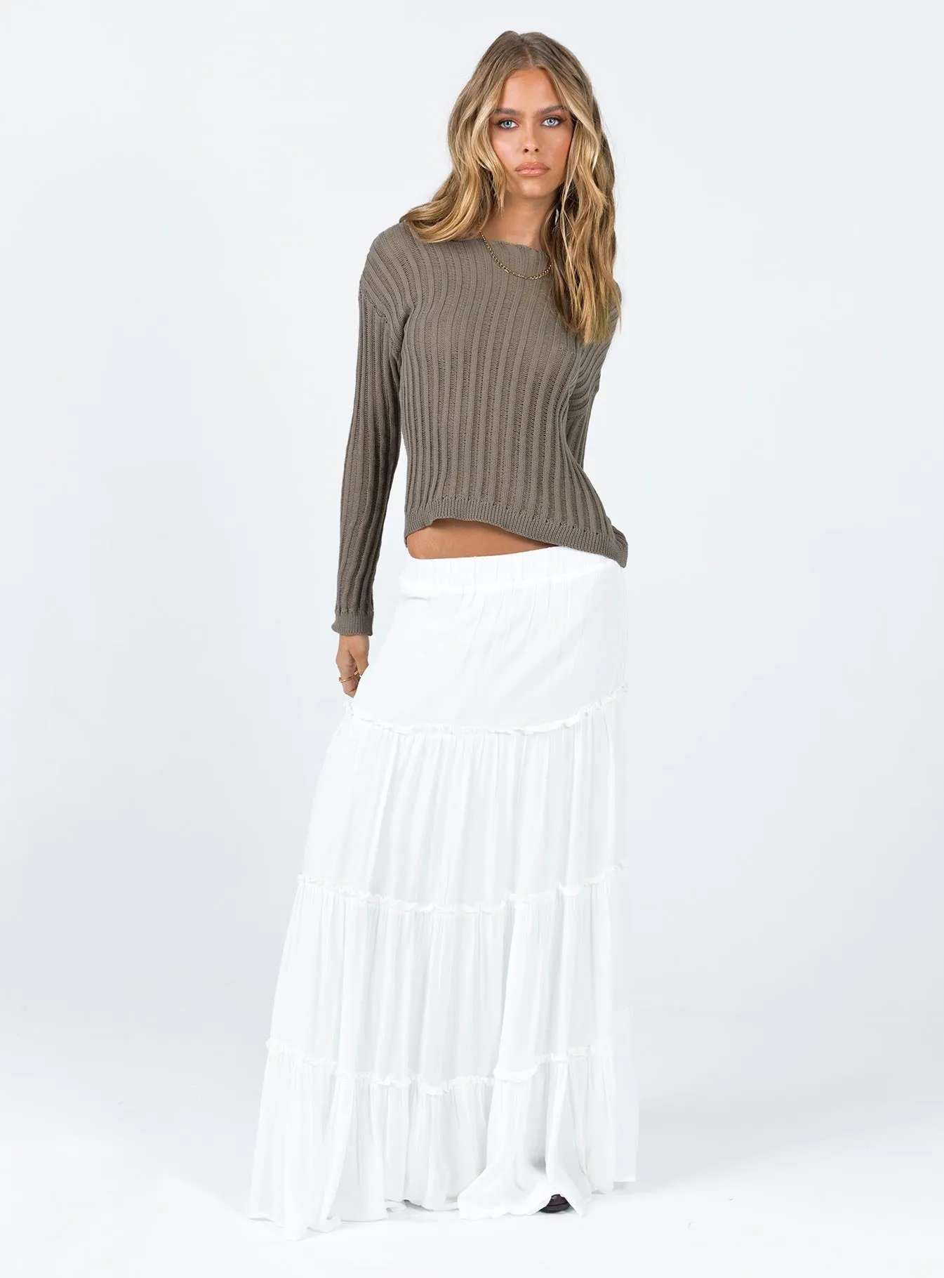 Office Appropriate lace accents Miriah Maxi Skirt White Low Impact