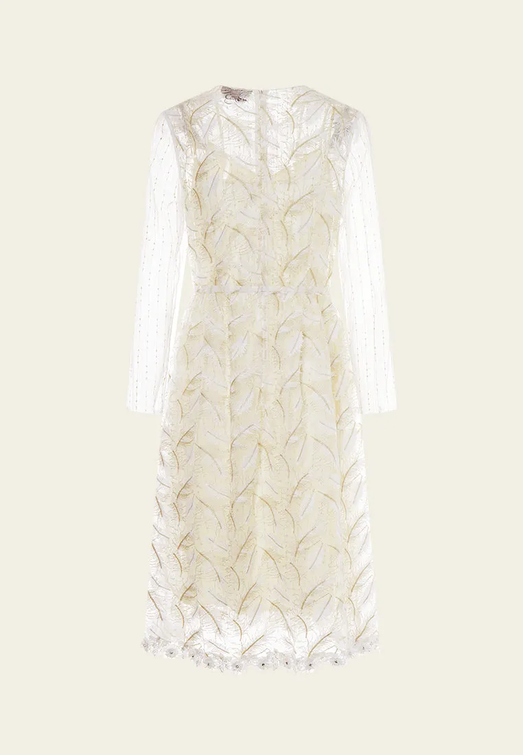 Embroidery-feather Lurex Mesh Dress HighDensityWeave