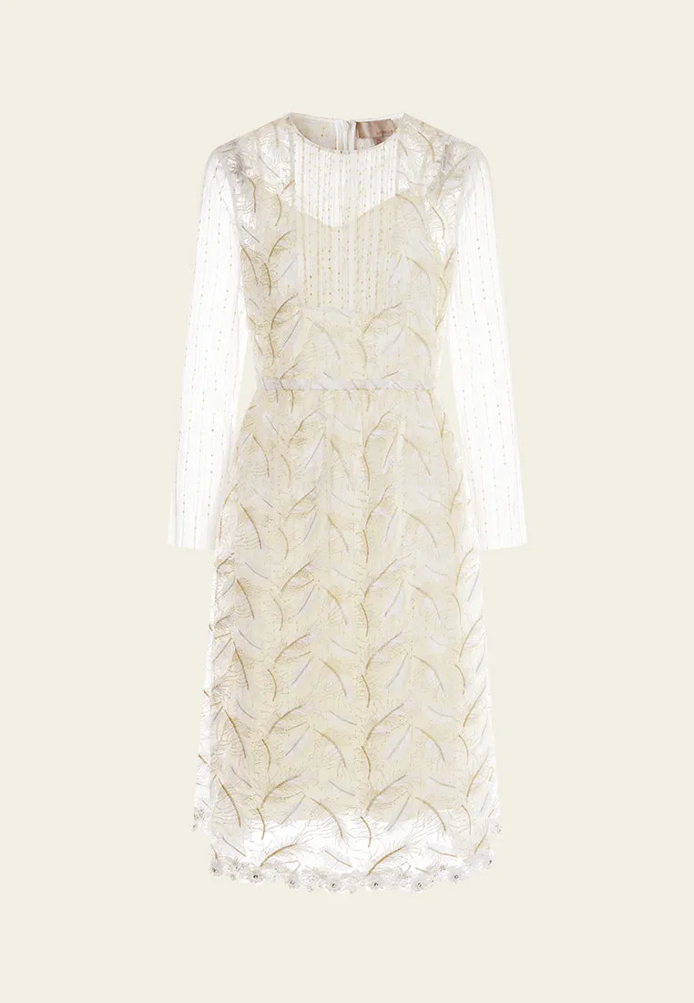 ReinforcedStitching Embroidery-feather Lurex Mesh Dress