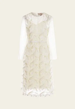 ReinforcedStitching Embroidery-feather Lurex Mesh Dress