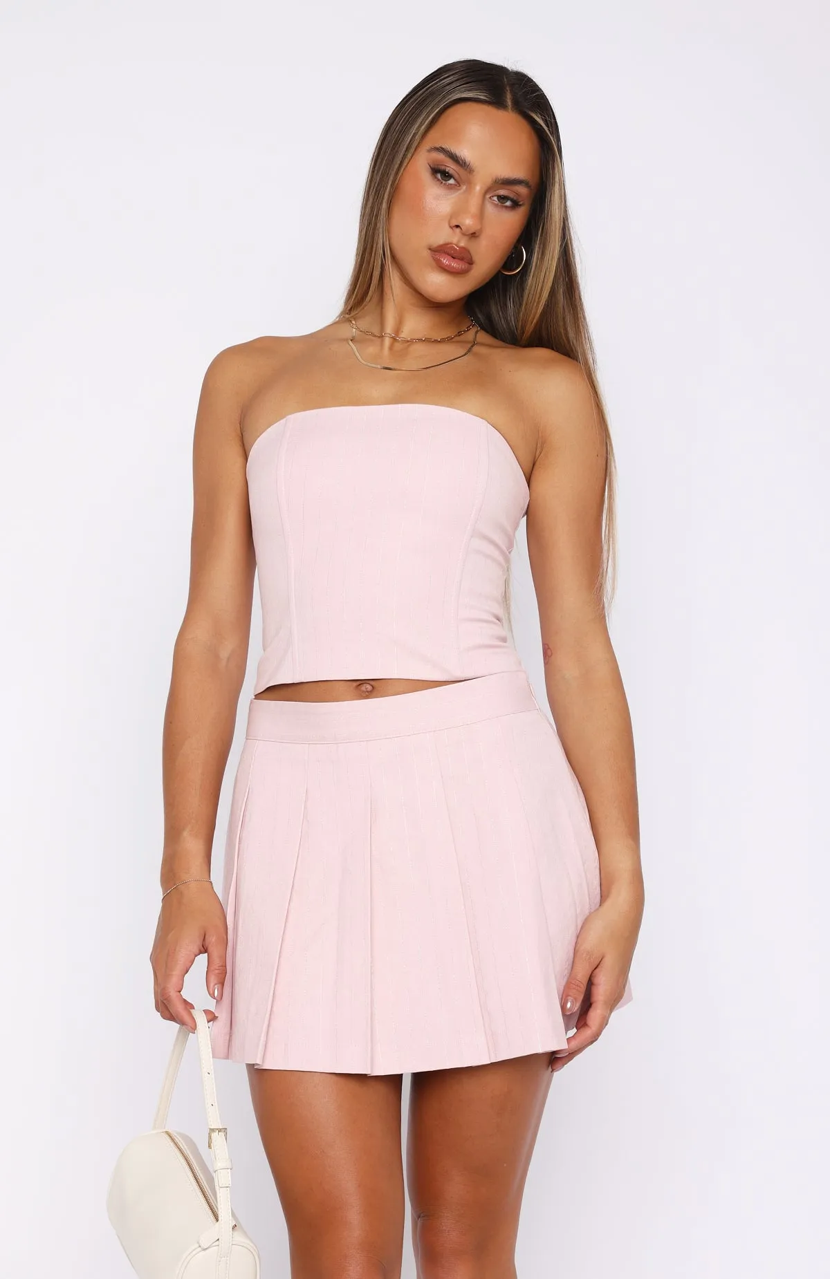 Yarn Dyed Pattern Cloth PocketDetails Not Your Girl Strapless Bustier Baby Pink
