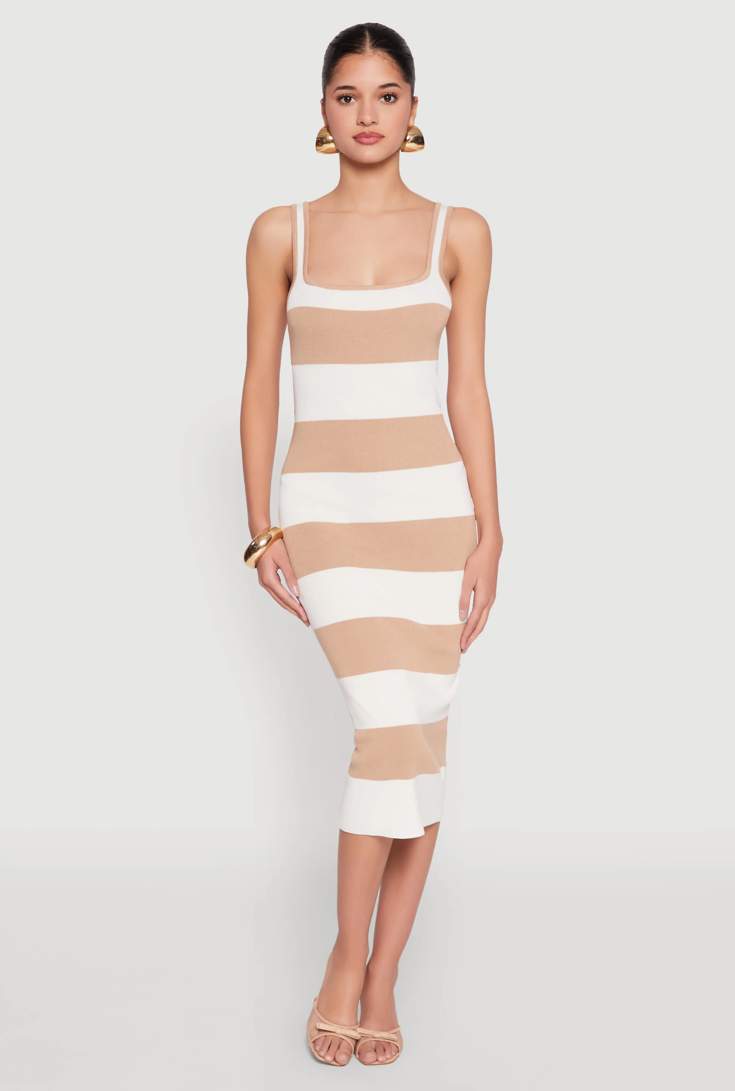 Open Tie Back Sleeveless Striped Bodycon Dress Rain Safe Midi dress with waist tie