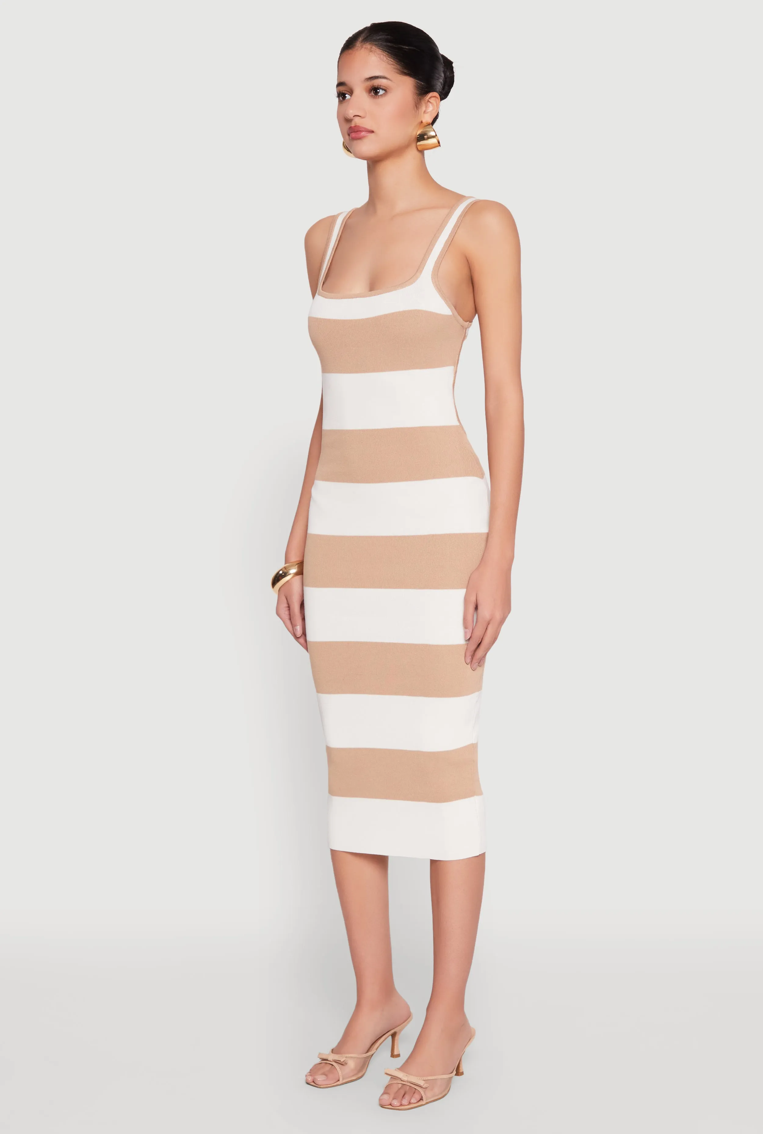 Elegant Look Open Tie Back Sleeveless Striped Bodycon Dress