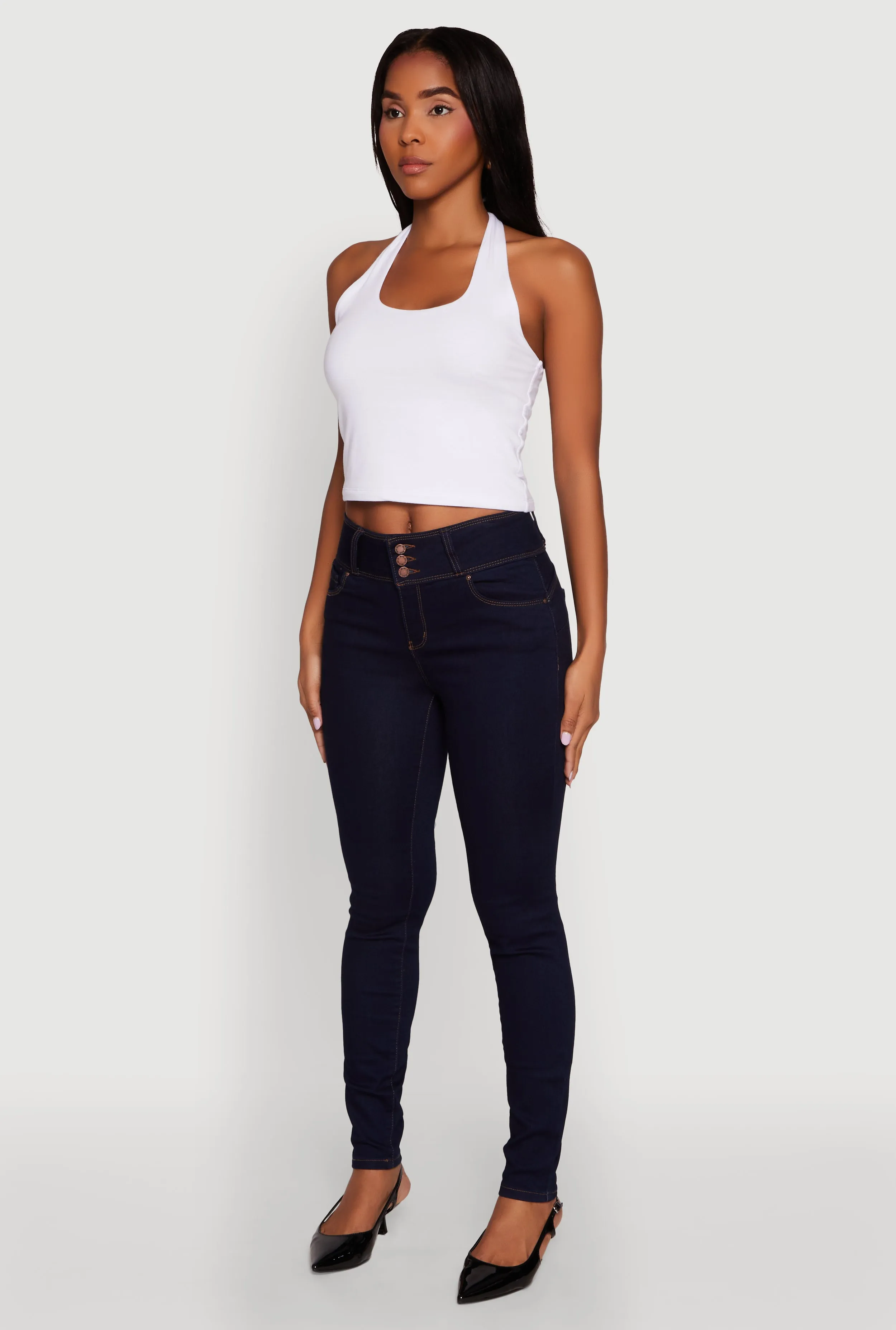 Rainy Day Brunch Outfit WAX High Waisted Push Up Skinny Jeans