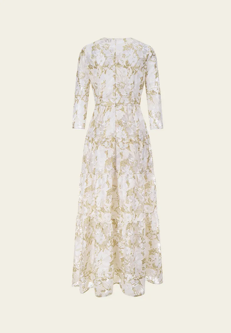 ErgonomicCut Embellished Abstract Pattern Embroidered Mesh Dress