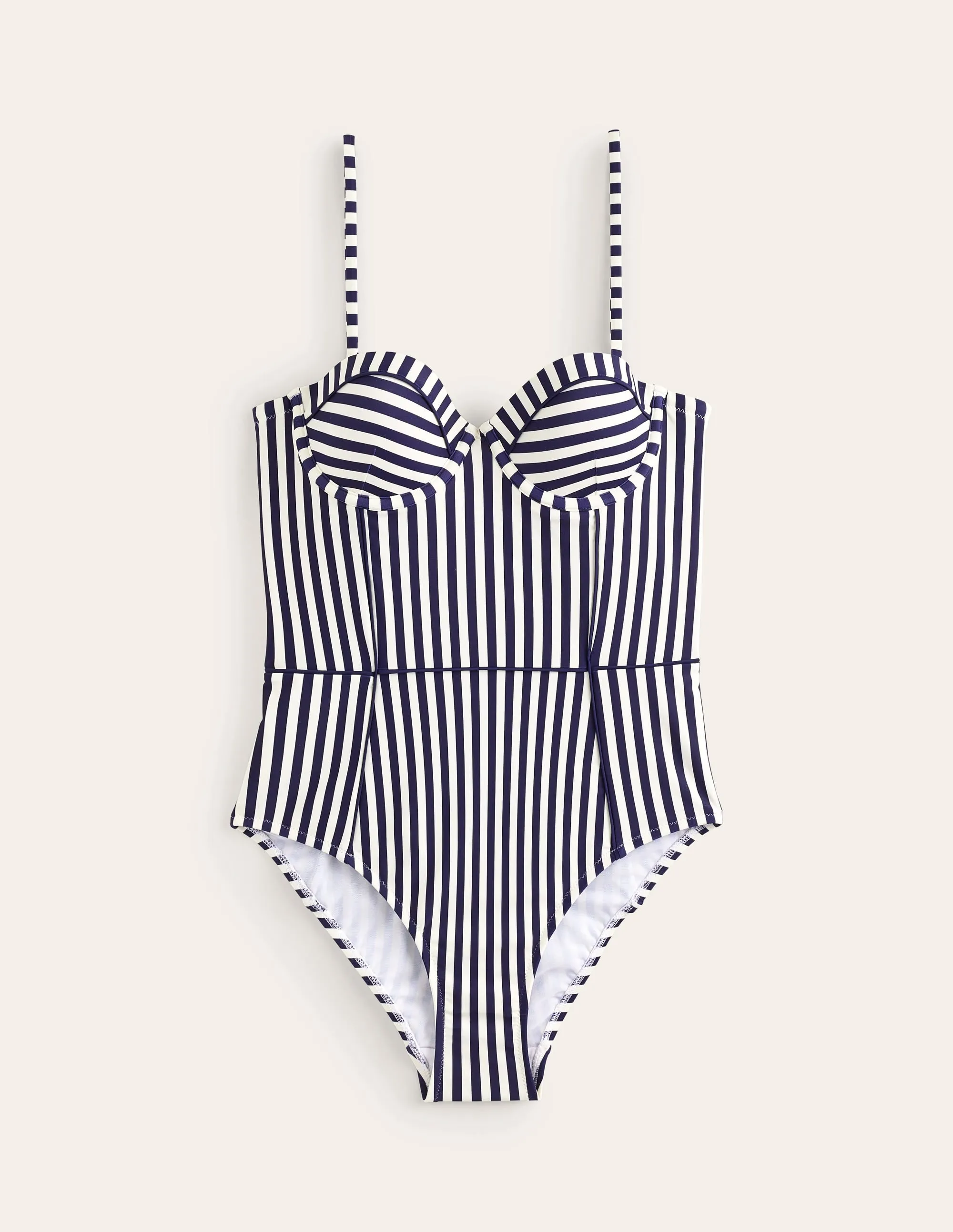 Colorfast Technology Rhodes Cup-Size Swimsuit-Navy, Ivory Stripe