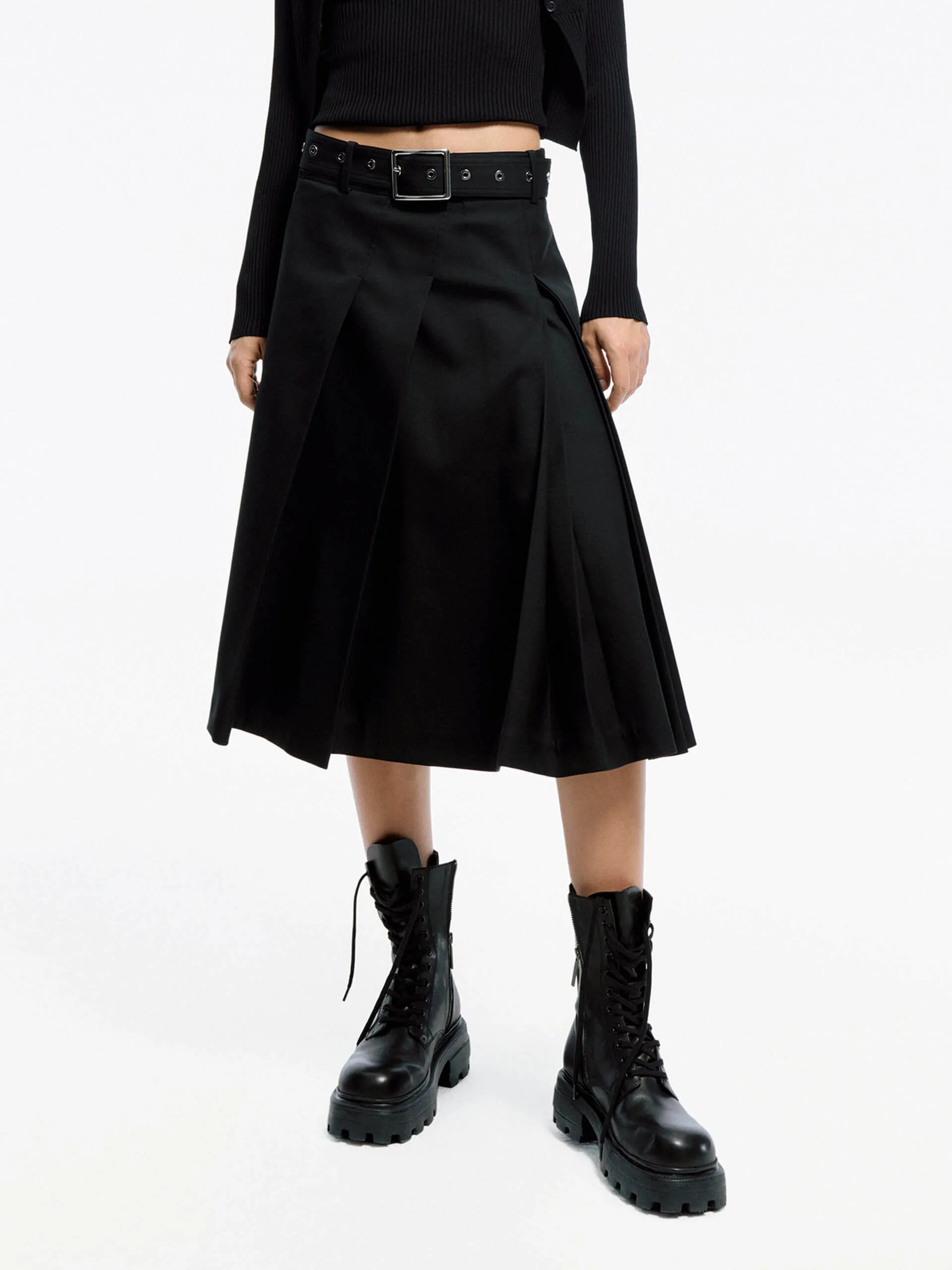 Eco Friendly Irregular Pleated Midi Skirt