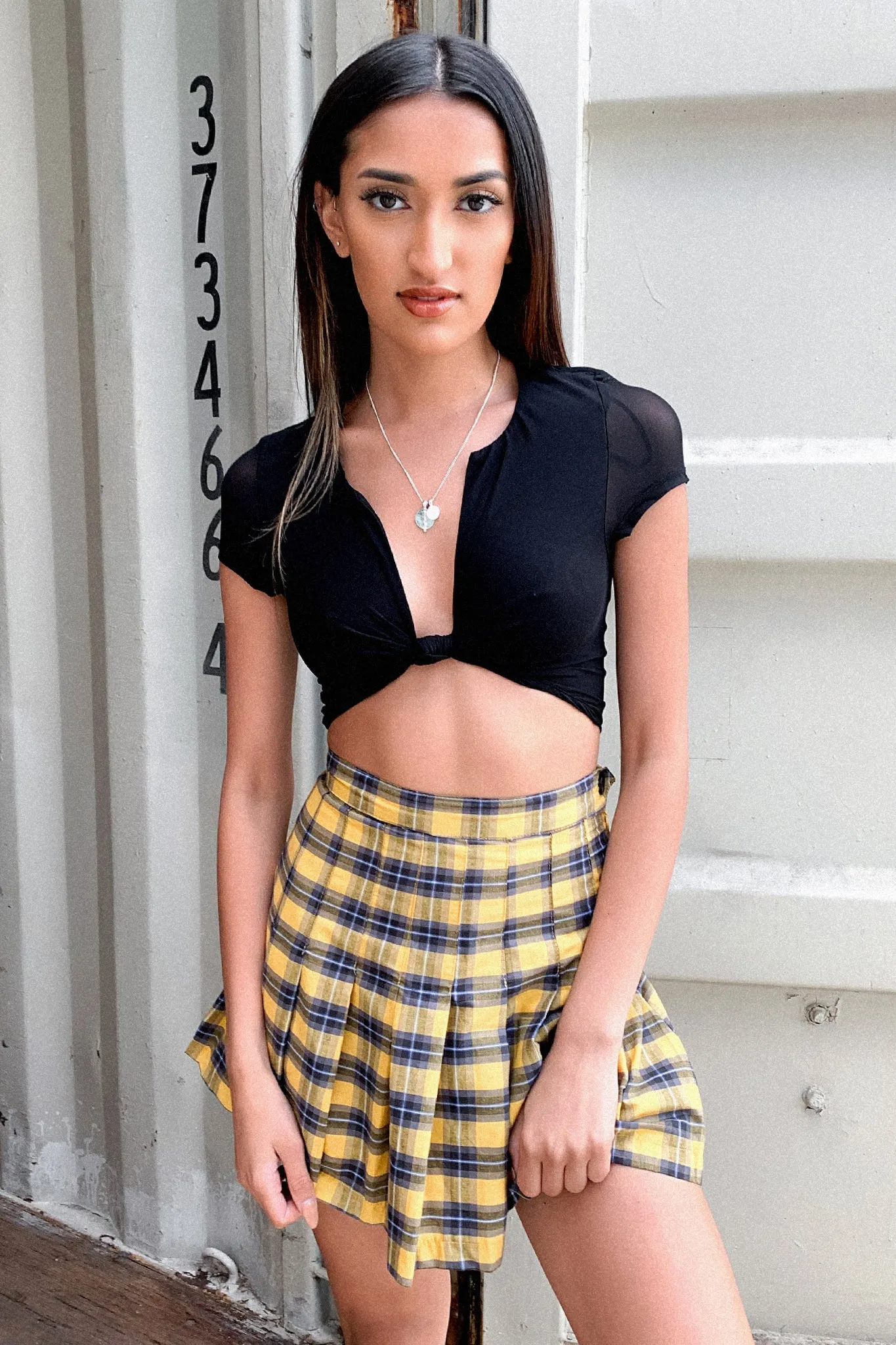 Elasticized Hem Smooth Layer Kareena Skirt - Yellow Plaid