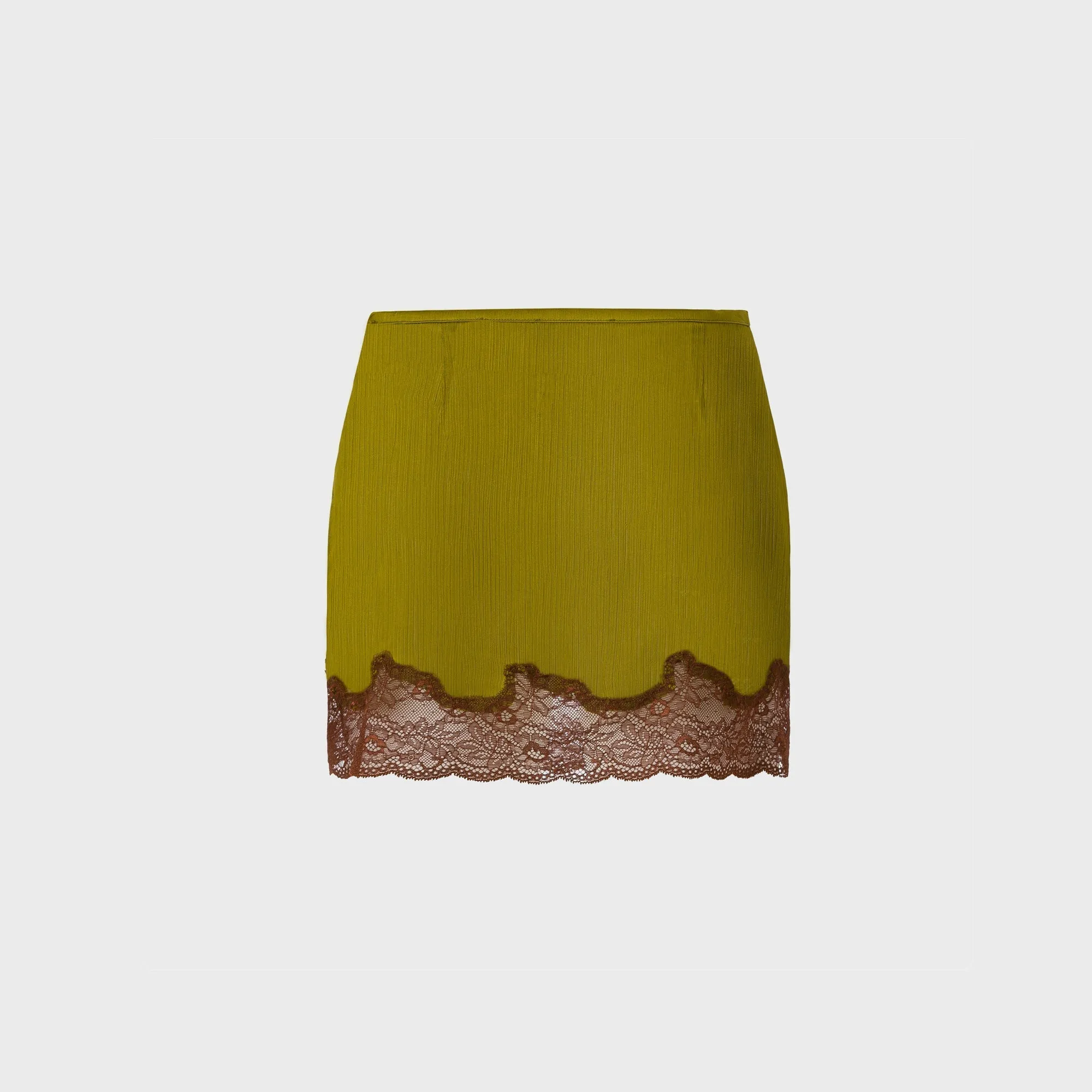 Siedres Lace-Trimmed Satin Mini Skirt - Khaki Comfort Waistline