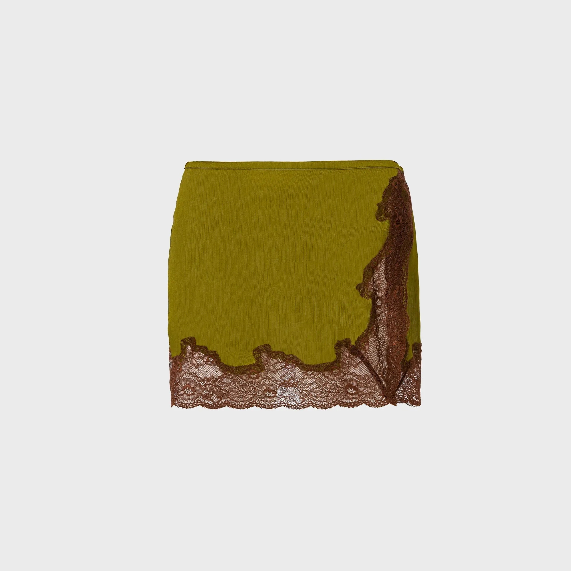 Siedres Lace-Trimmed Satin Mini Skirt - Khaki Active Wear