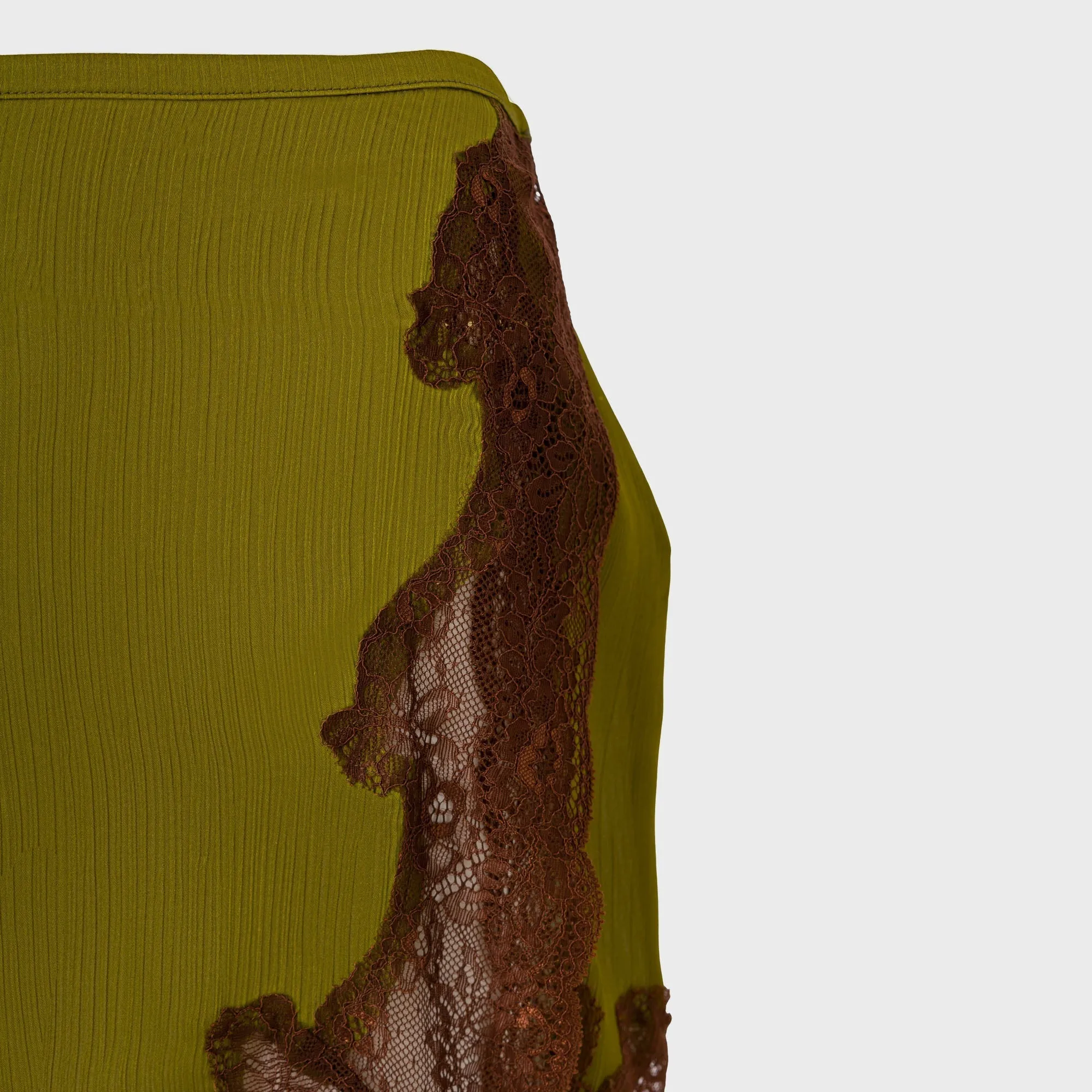 Day Ready Siedres Lace-Trimmed Satin Mini Skirt - Khaki