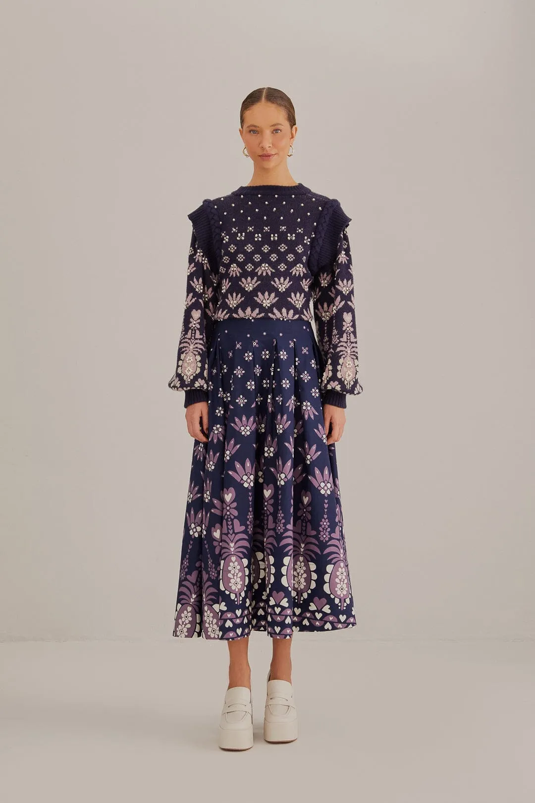 Dark Blue Ainika Martina Midi Skirt Clean Vibe