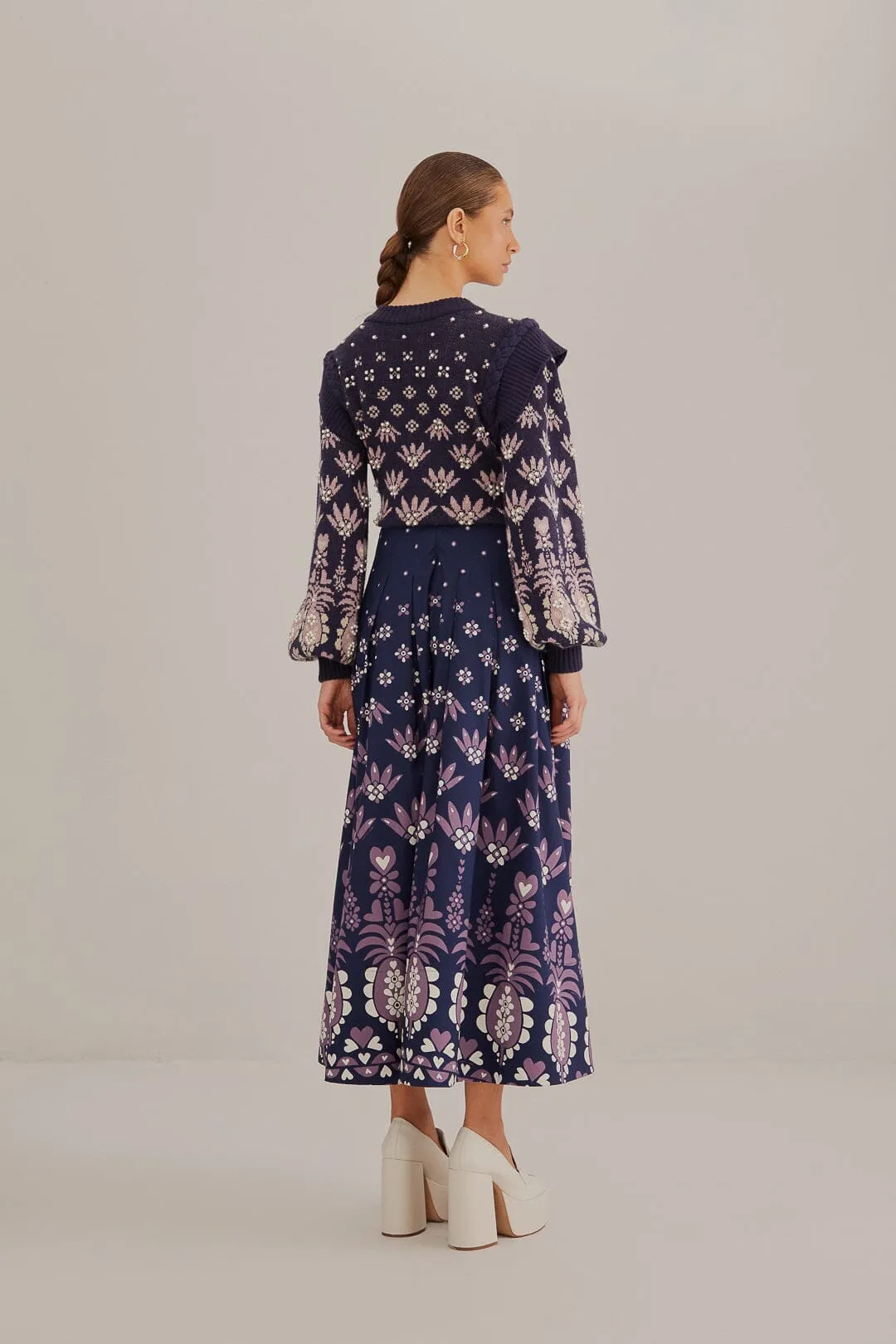Dark Blue Ainika Martina Midi Skirt Adjustable Waist Simple looks