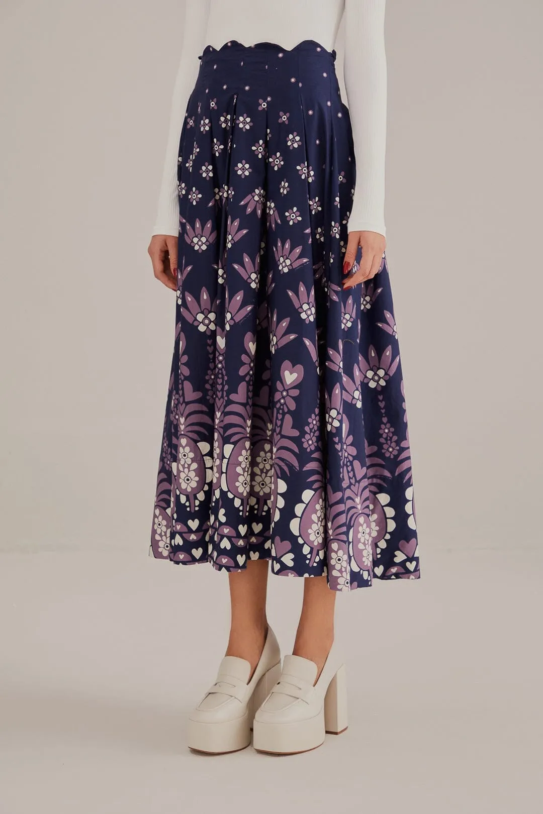 Layered Hem Handmade Item Dark Blue Ainika Martina Midi Skirt