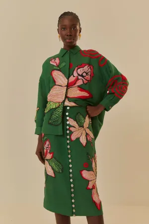 Influencer Style Green Pollen Midi Skirt