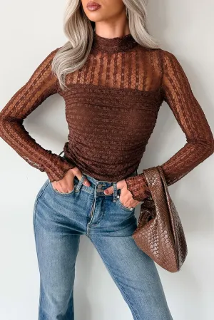 Laced In Fame Floral Mock Neck Lace Bodysuit (Brown) Clean Guest Dinner Comfy