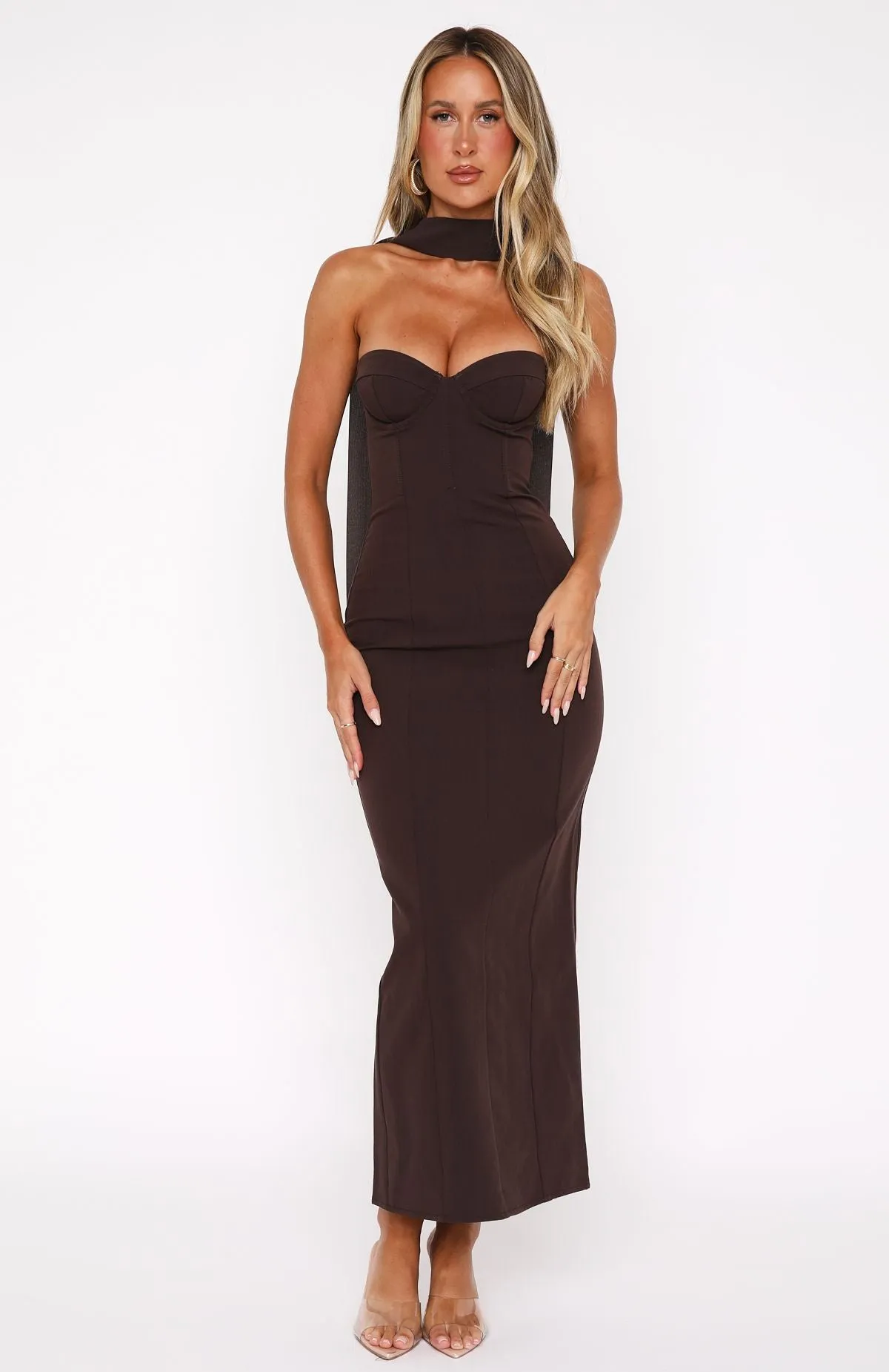 Raining Hearts Strapless Maxi Dress Chocolate Wind Block Plane Mood