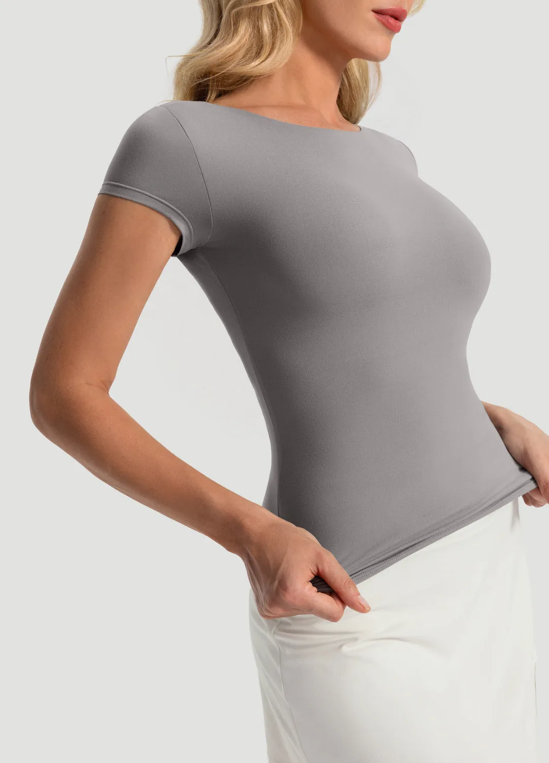 Cross Grain Knit college Open-Back T-Shirt