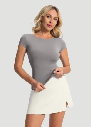 Urban Smart RibbedNeckBanding Open-Back T-Shirt