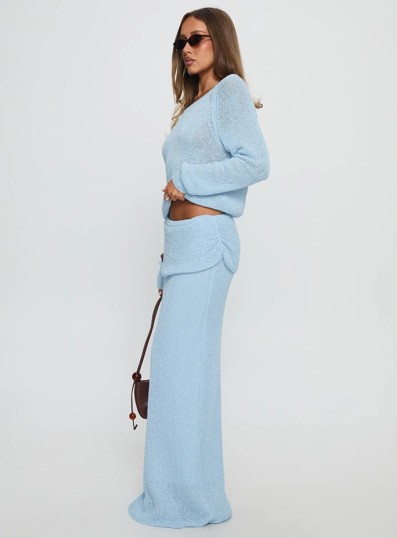 Polka Dot Tessira Boucle Maxi Skirt Blue