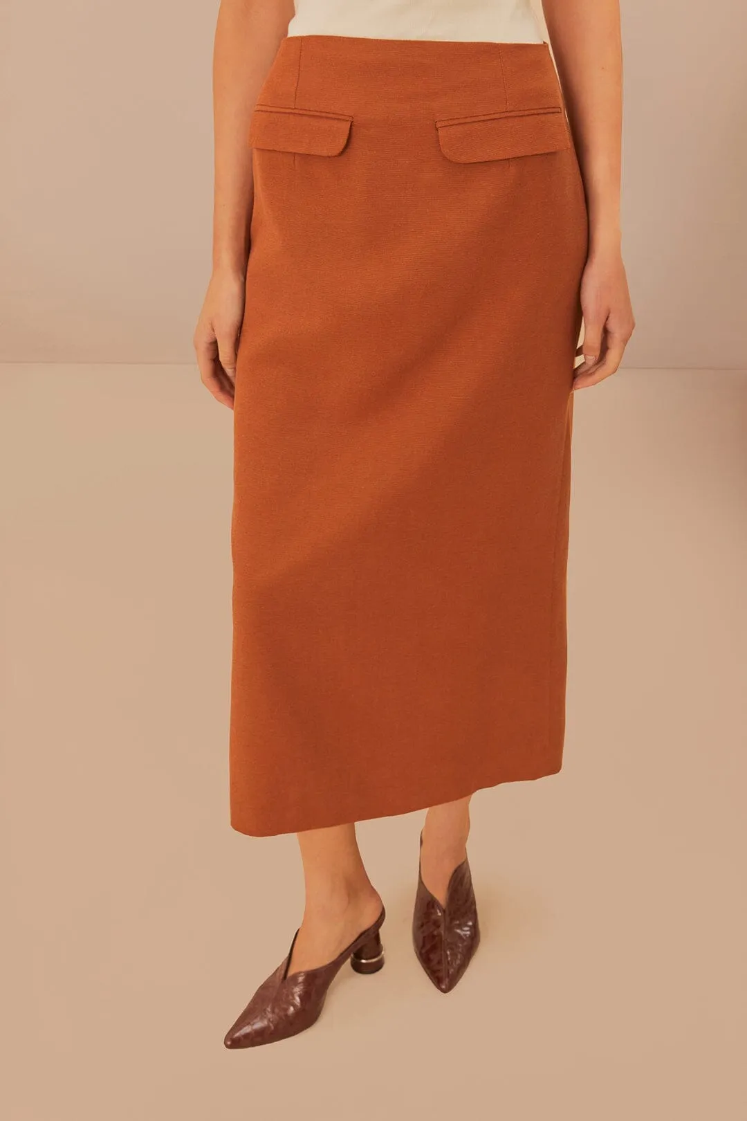 Lined interior Caramel Midi Skirt