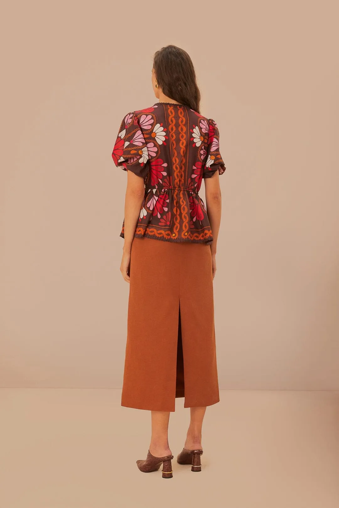 Caramel Midi Skirt Shirred Back Anti Static Lining