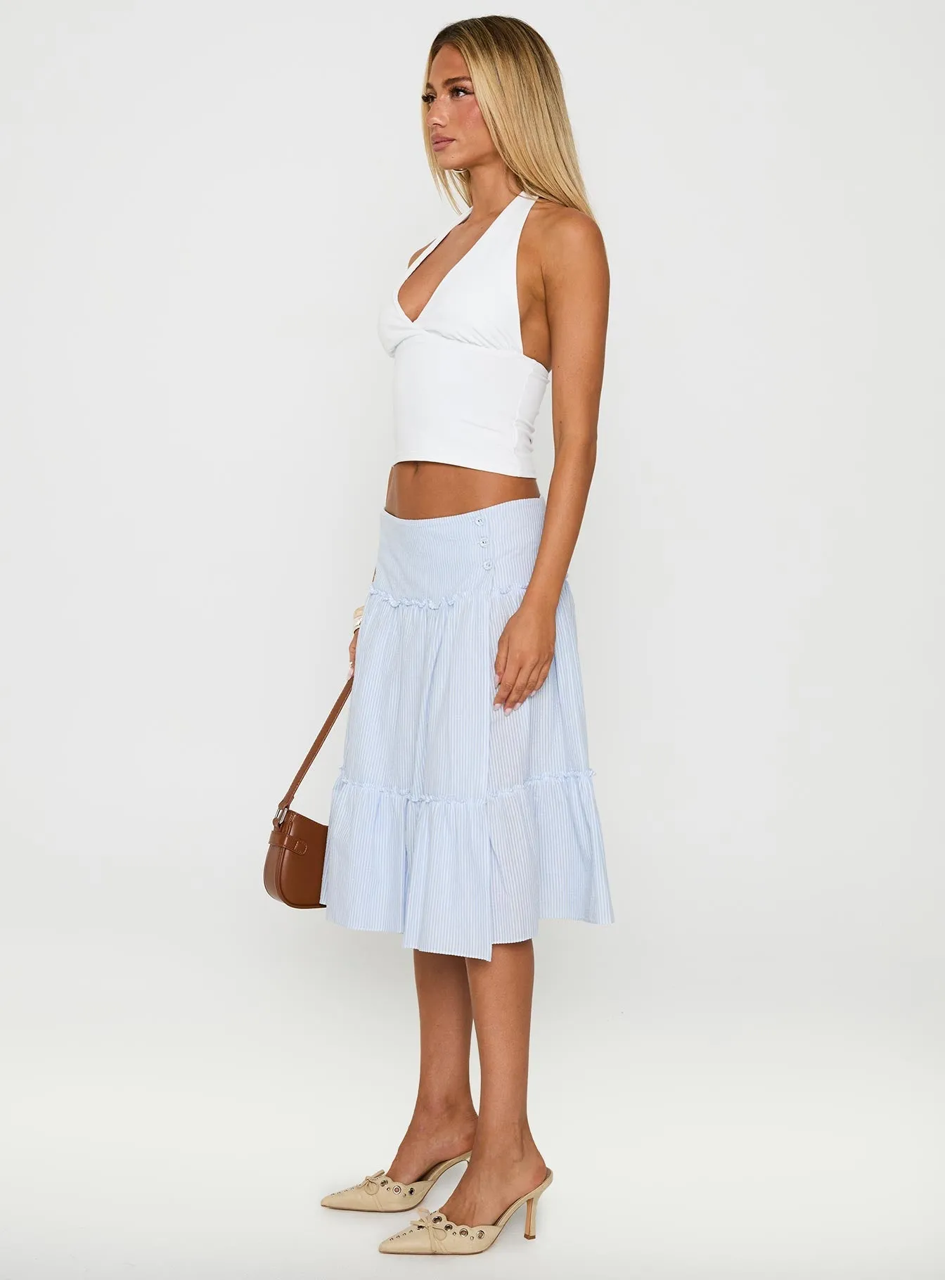 Modern Details Quick Fit Cascades Low Rise Midi Skirt Blue / White Stripe