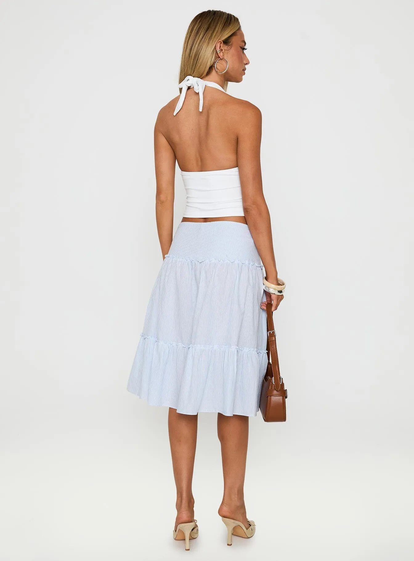 Cascades Low Rise Midi Skirt Blue / White Stripe Breezy Mood Weekend Fashion