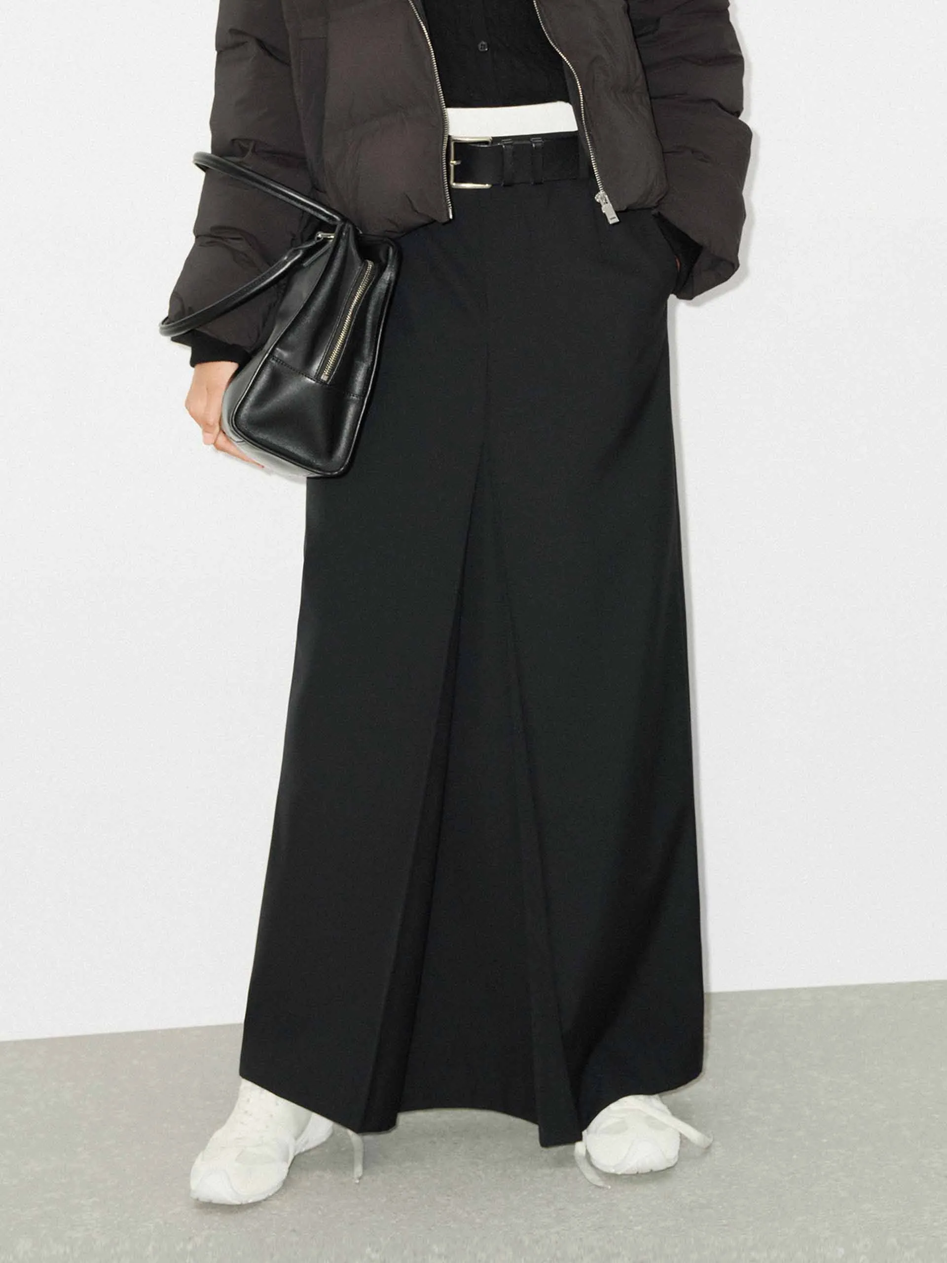 Urban Edge Stretch Comfort Maxi Wool Blend Skirt