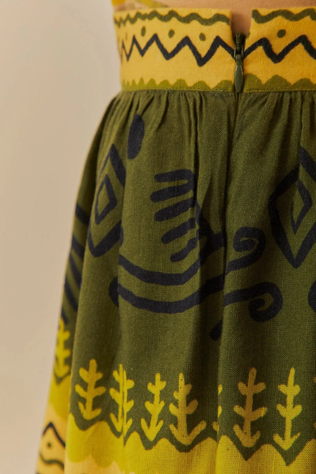 Green Creation Midi Skirt Foil Print Comfort Waistline