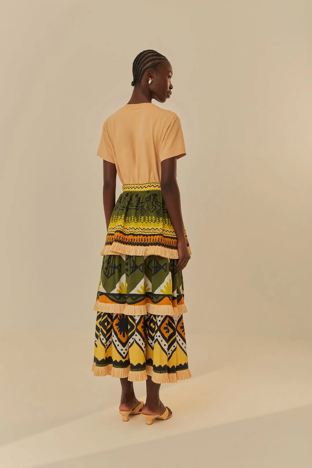 Comfy Look Gathered waist Green Creation Midi Skirt