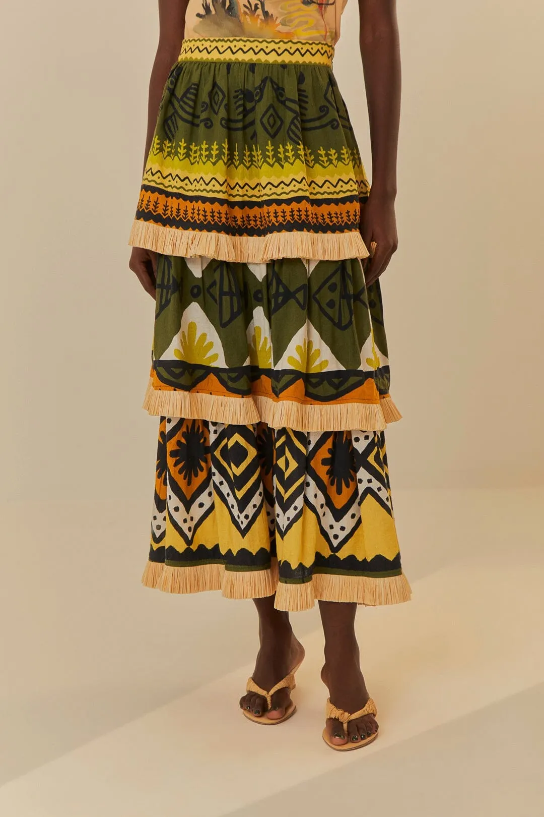 Green Creation Midi Skirt elastic waistband Outfit Combo