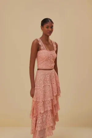 Easy Care Light Pink Guipure Layered Maxi Skirt